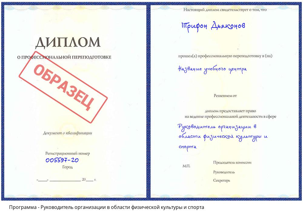 Руководитель организации в области физической культуры и спорта Георгиевск