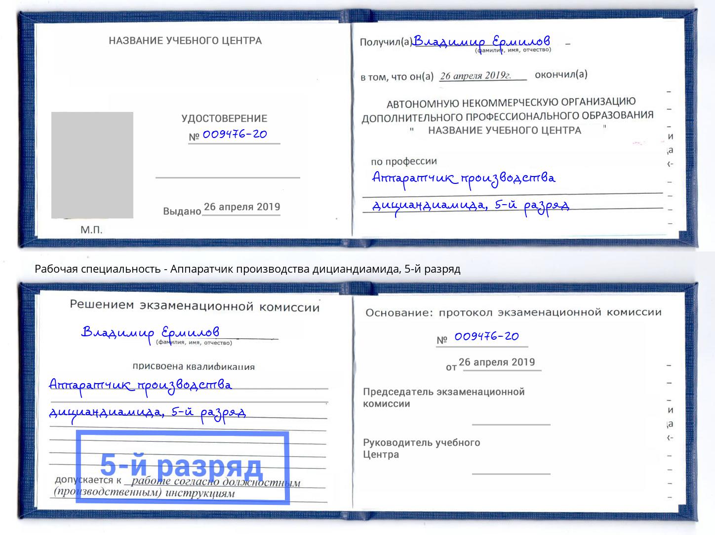 корочка 5-й разряд Аппаратчик производства дициандиамида Георгиевск