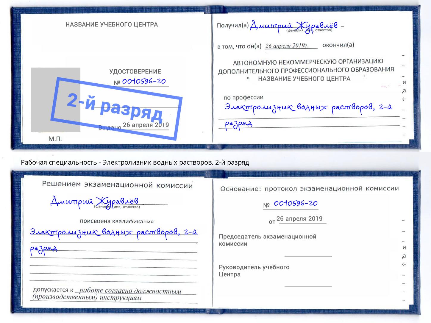 корочка 2-й разряд Электролизник водных растворов Георгиевск