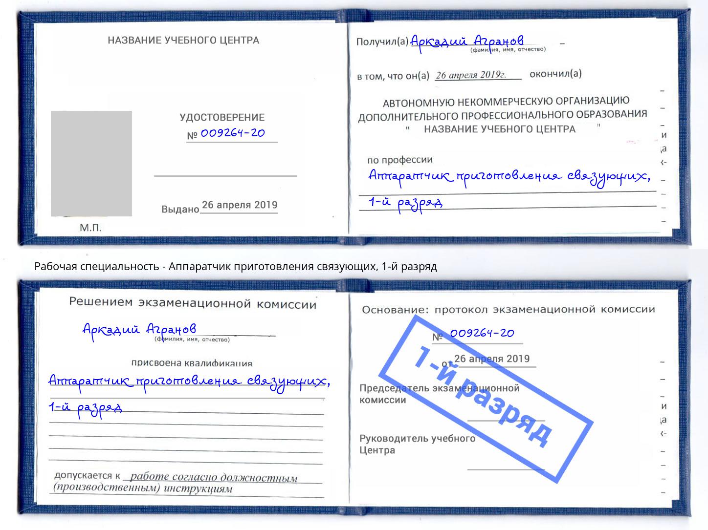 корочка 1-й разряд Аппаратчик приготовления связующих Георгиевск