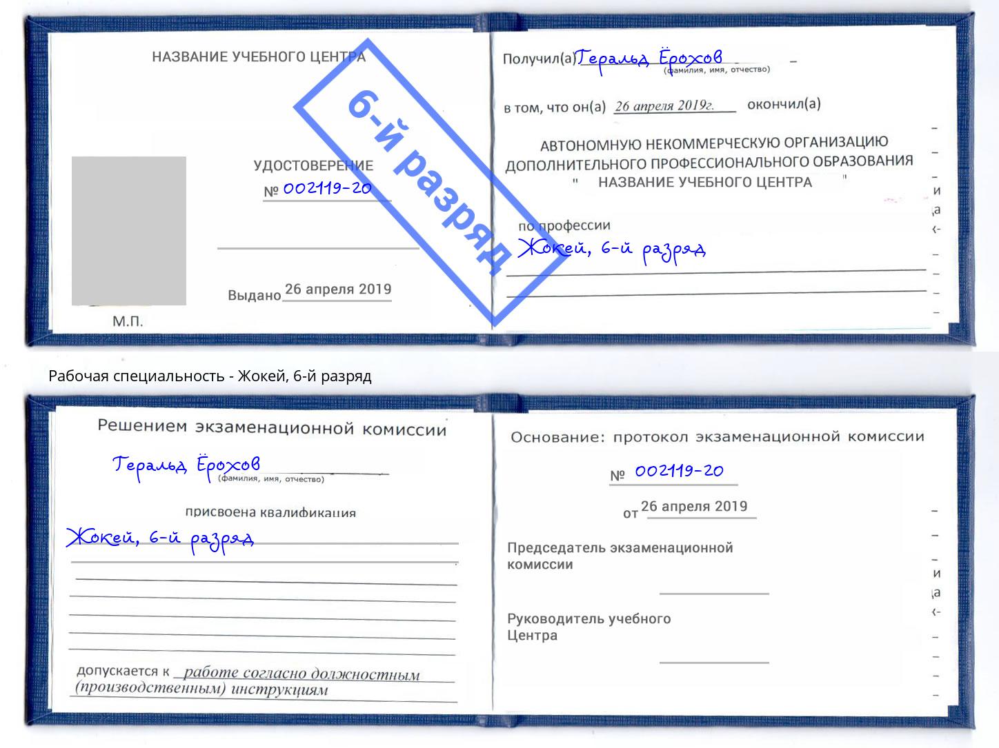 корочка 6-й разряд Жокей Георгиевск