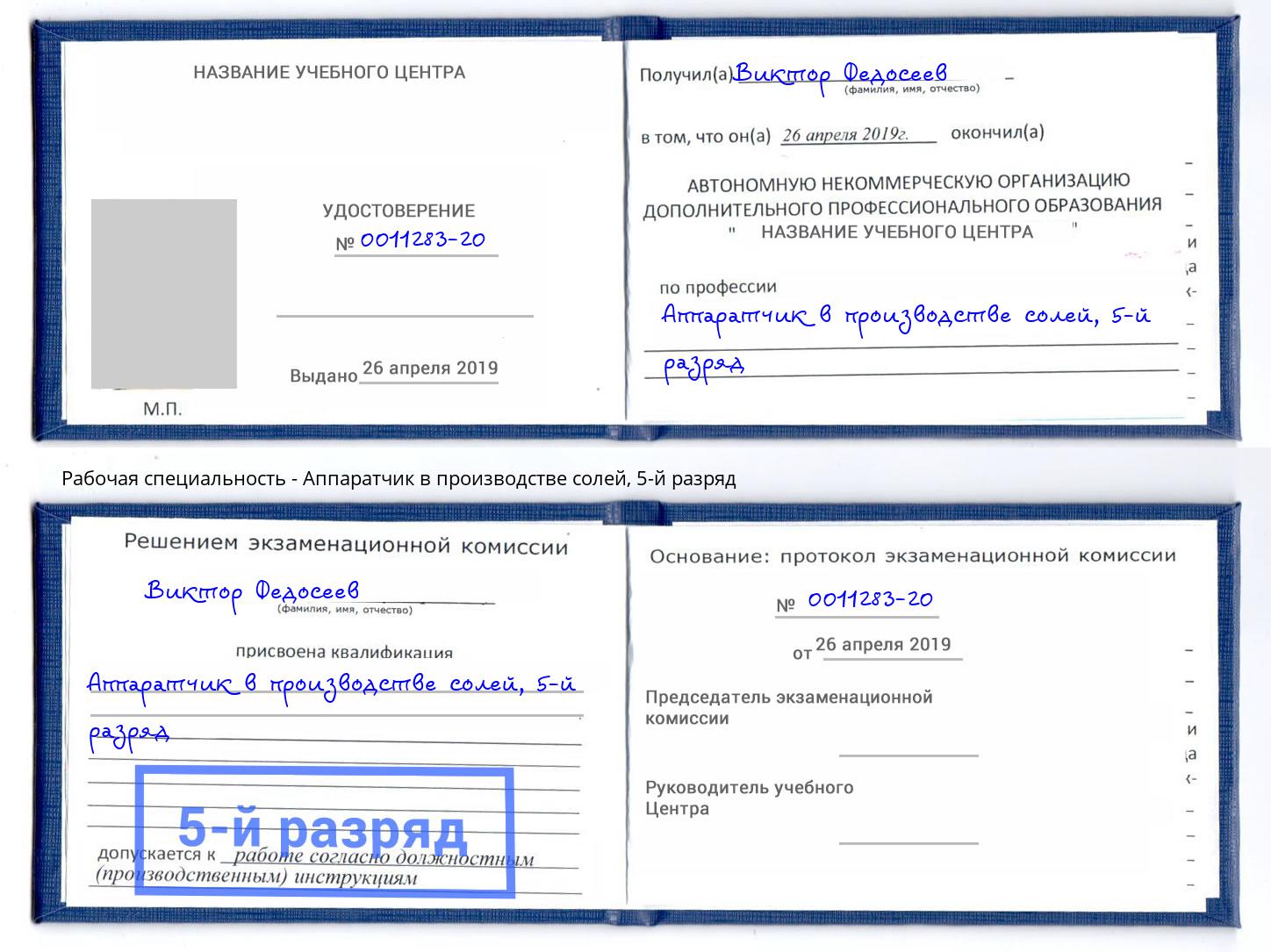 корочка 5-й разряд Аппаратчик в производстве солей Георгиевск