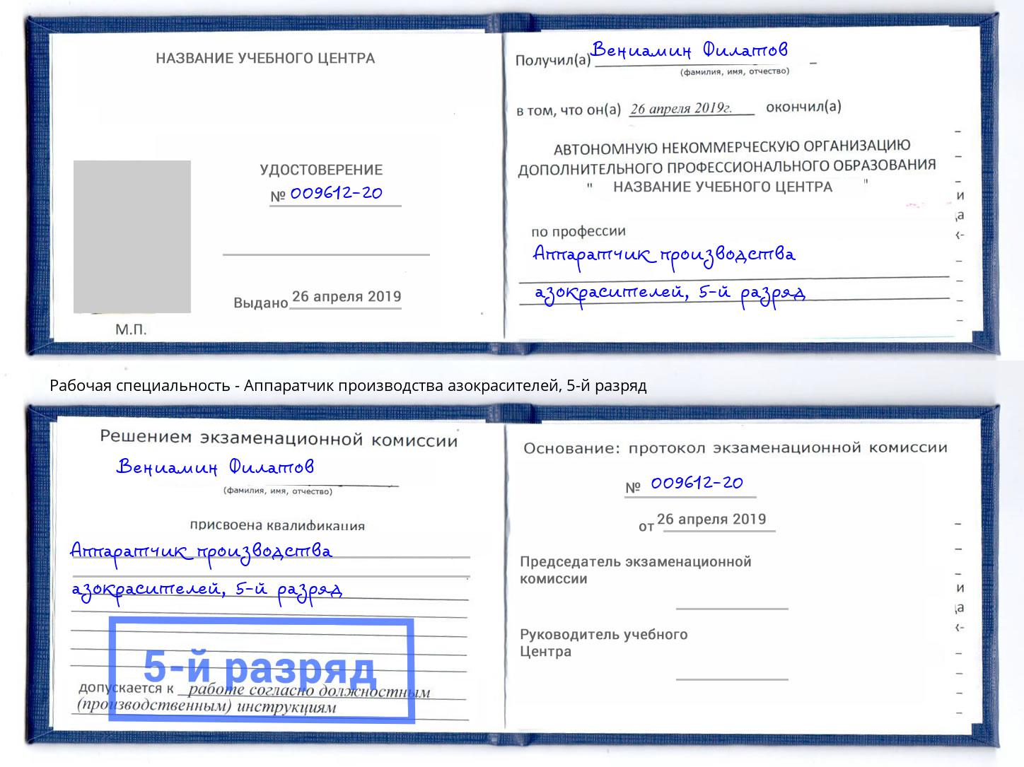 корочка 5-й разряд Аппаратчик производства азокрасителей Георгиевск
