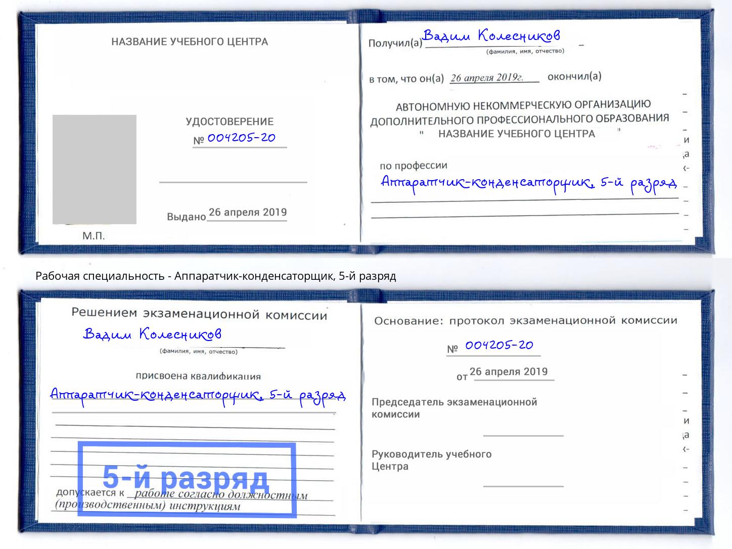 корочка 5-й разряд Аппаратчик-конденсаторщик Георгиевск