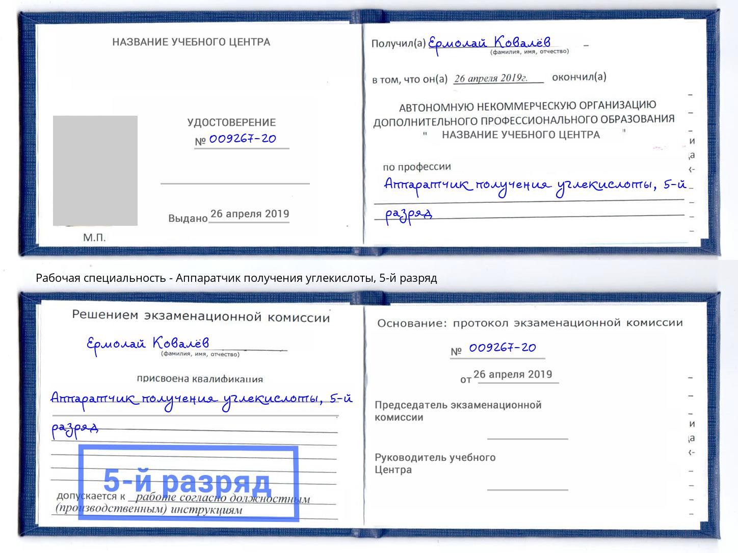 корочка 5-й разряд Аппаратчик получения углекислоты Георгиевск