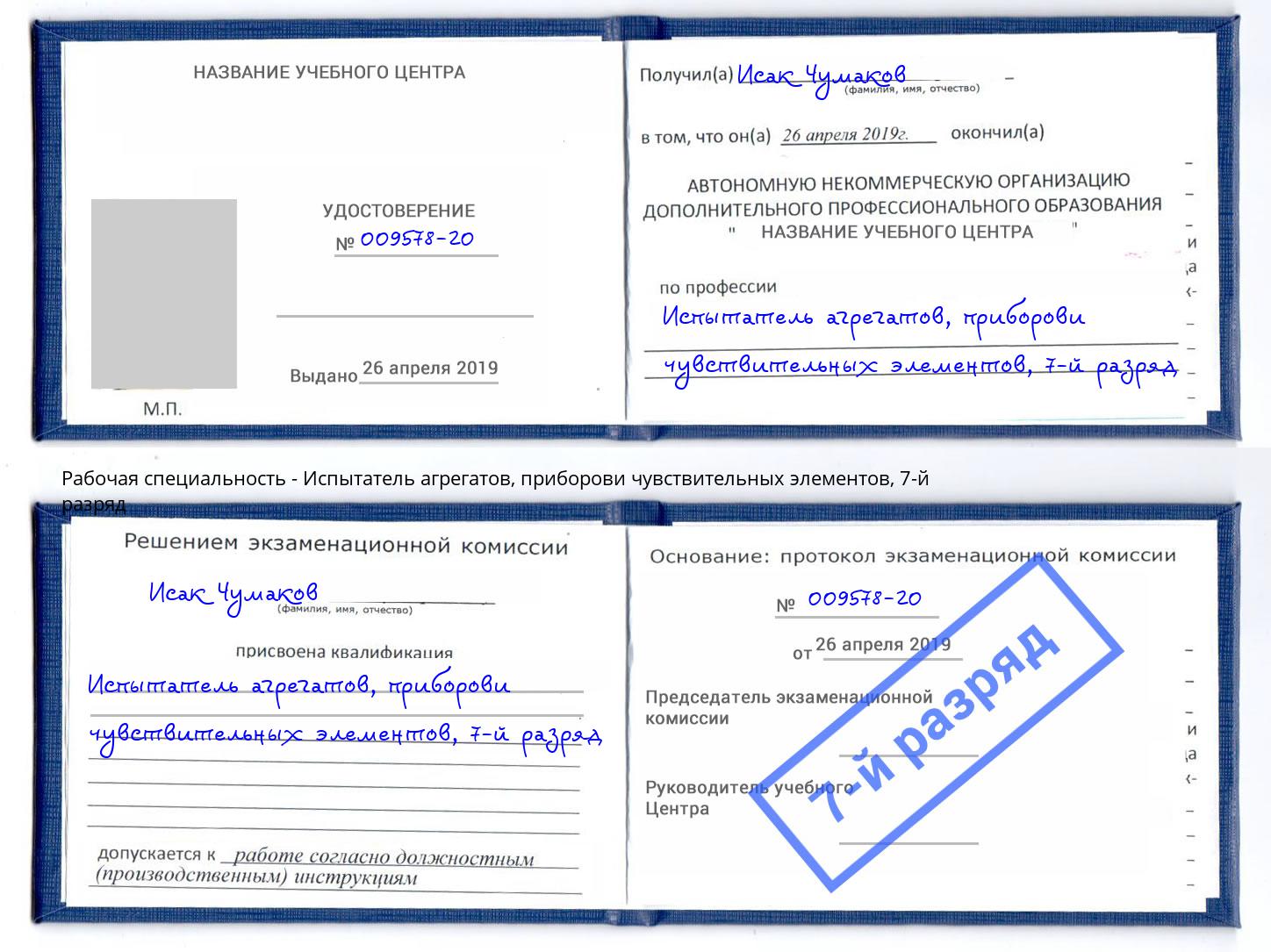 корочка 7-й разряд Испытатель агрегатов, приборови чувствительных элементов Георгиевск