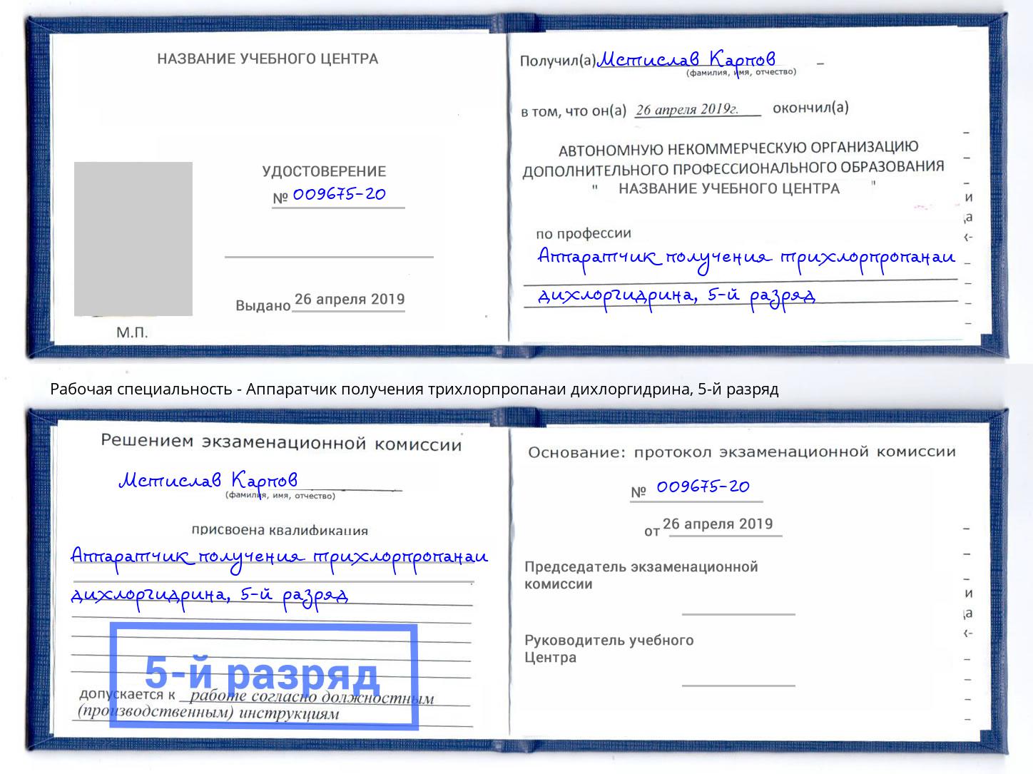 корочка 5-й разряд Аппаратчик получения трихлорпропанаи дихлоргидрина Георгиевск