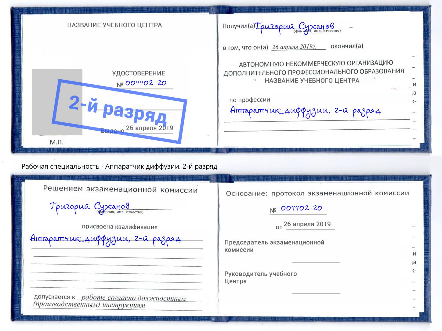 корочка 2-й разряд Аппаратчик диффузии Георгиевск