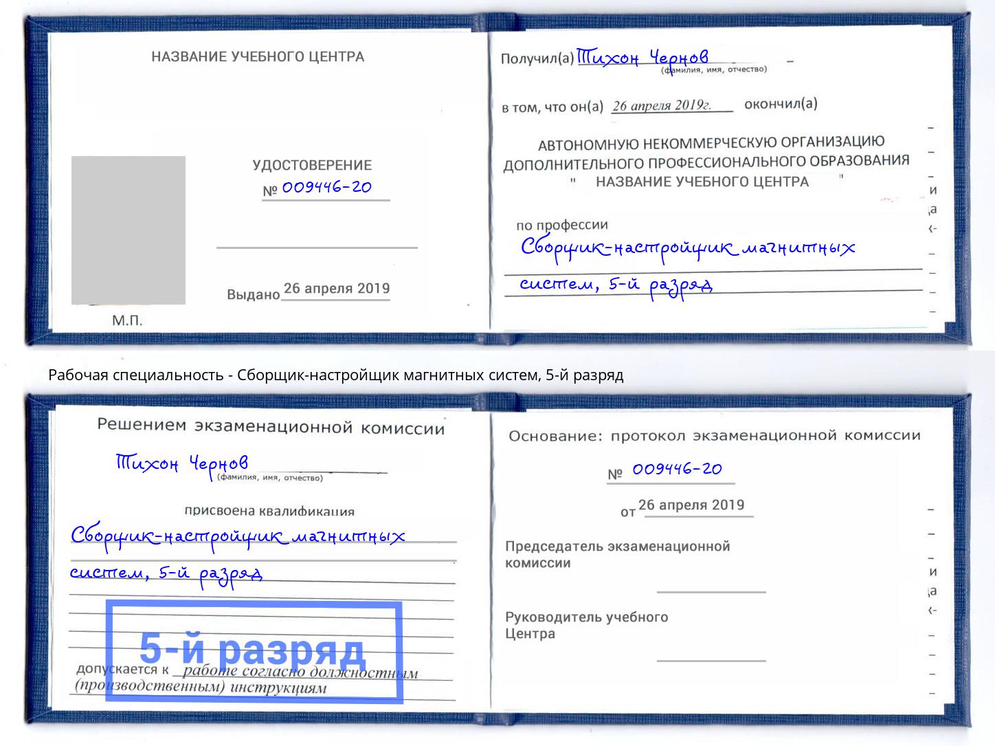 корочка 5-й разряд Сборщик-настройщик магнитных систем Георгиевск