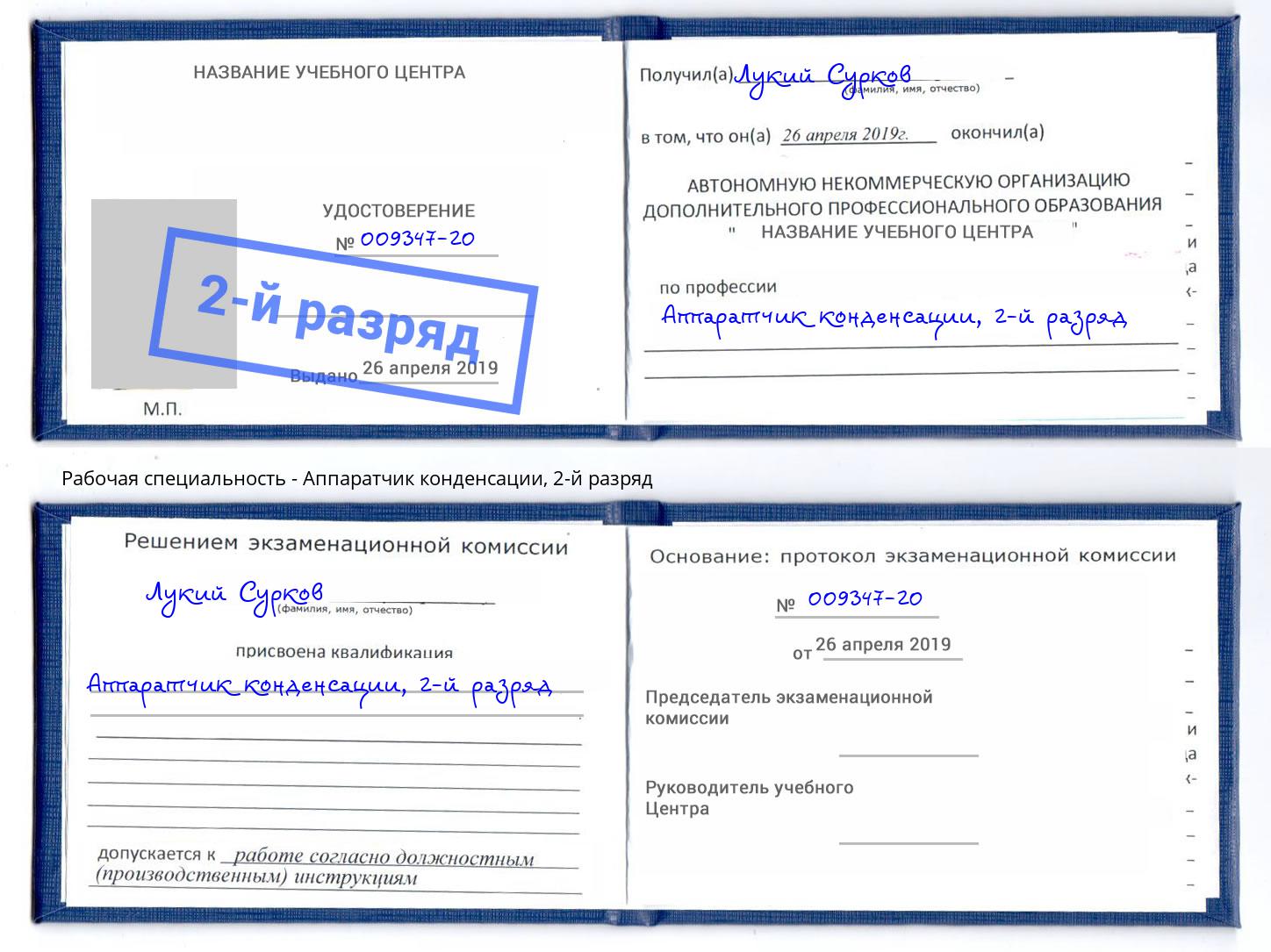 корочка 2-й разряд Аппаратчик конденсации Георгиевск
