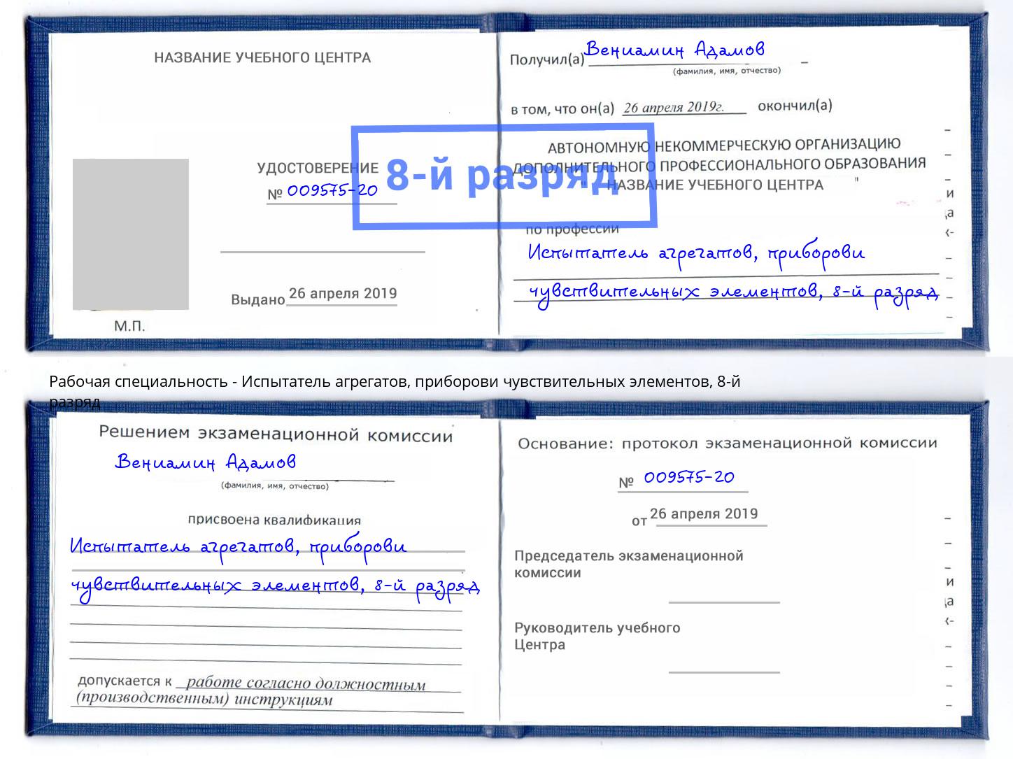 корочка 8-й разряд Испытатель агрегатов, приборови чувствительных элементов Георгиевск